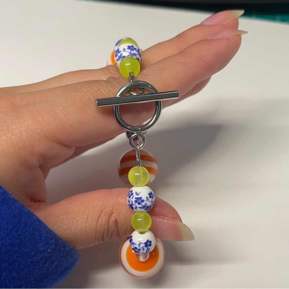 Toggle beaded colorful glass statement bracelet